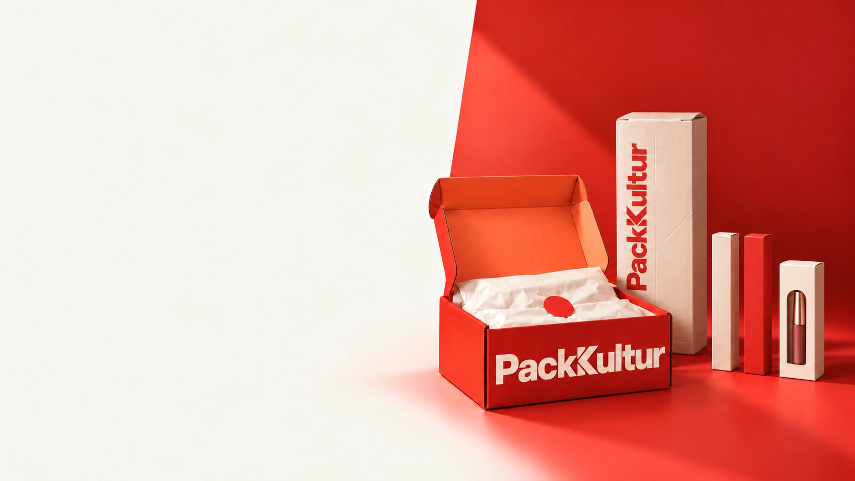 Individuelle PackKultur-Versandbox, Produktschachteln, schmale Kosmetikverpackungen und Sichtfensterschachtel in Zinnoberrot und Creme